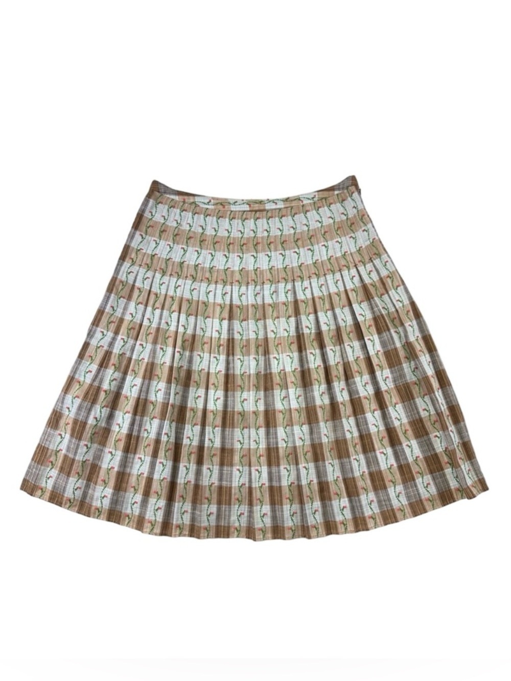 Free People Y2K Plaid Pleated Skirt Size 4 Roses Cottagecore Prairie Preppy